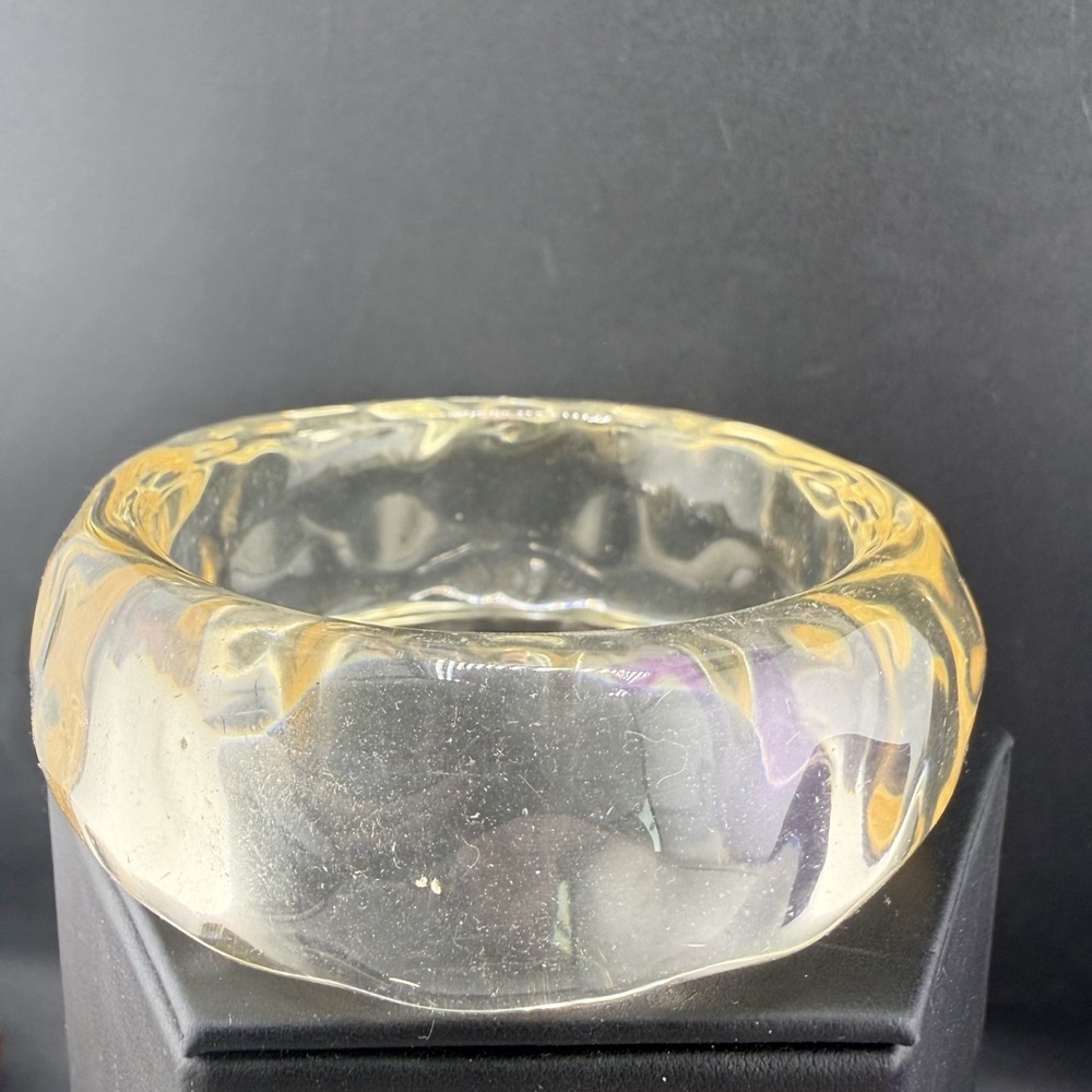 Vintage Chunky Acrylic Bangle Bracelet Clear Pale Yellow 8"